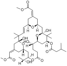 Butanoic acid, 3-methyl-, (1S,3S,5Z,7R,8E,11R,13E,15S,17R,21R,23R,25S)-1,11,21-trihydroxy-17-(1R)-1-hydroxyethyl-5,13-bis(2-methoxy-2-oxoethylidene)-10,10,26,26-tetramethyl-19-oxo-18,27,28,29-tetraoxatetracyclo21.3.1.13,7.111,15nonacos-8-en-25-yl ester Structure