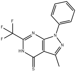 1-Phenyl-3-methyl-6-trifluoromethyl-pyrazolo(3,4-d)pyrimidine-4(5H)thione 구조식 이미지