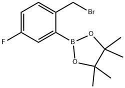 2-(2-(Bromomethyl)-5-fluorophenyl)-4,4,5,5-tetramethyl-1,3,2-dioxaborolane 구조식 이미지