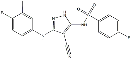 N-[4-cyano-3-(4-fluoro-3-methylanilino)-1H-pyrazol-5-yl]-4-fluorobenzenesulfonamide Structure