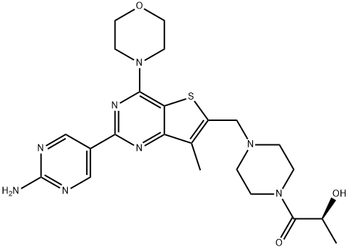 (S)-1-[4-[[2-(2-Aminopyrimidin-5-yl)-7-methyl-4-(morpholin-4-yl)thieno[3,2-d]pyrimidin-6-yl]methyl]piperazin-1-yl]-2-hydroxypropan-1-one Structure
