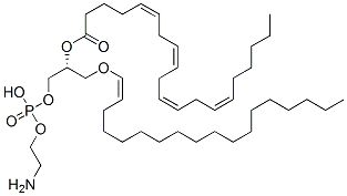 2-aminoethoxy-[(2R)-2-[(5Z,8Z,11Z,14Z)-icosa-5,8,11,14-tetraenoyl]oxy-3-[(Z)-octadec-1-enoxy]propoxy]phosphinic acid 구조식 이미지