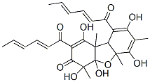 (-)-4a,5a,9a,9b-Tetrahydro-1,4,4a,6,8-pentahydroxy-4,5a,7,9b-tetramethyl-2,9-bis(1-oxo-2,4-hexadienyl)dibenzofuran-3(4H)-one Structure