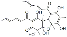 (-)-4a,5a,9a,9b-Tetrahydro-1,4,4a,6,8-pentahydroxy-4,5a,7,9b-tetramethyl-2,9-bis(1-oxo-2,4-hexadienyl)dibenzofuran-3(4H)-one 구조식 이미지