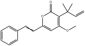 3-(1,1-Dimethyl-2-propenyl)-4-methoxy-6-(2-phenylethenyl)-2H-pyran-2-one 구조식 이미지