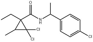 2,2-다이클로로-N-[1-(4-클로로페닐)에틸]-1-에틸-3-메틸사이  클로프로페인 카르복사마이드 구조식 이미지