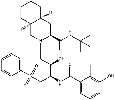 (3S,4aS,8aS)-N-(1,1-DiMethylethyl)decahydro-2-[(2R,3R)-2-hydroxy-3-[(3-hydroxy-2-Methylbenzoyl)aMino]-4-(phenylsulfonyl)butyl]-3-isoquinolinecarboxaMide 구조식 이미지