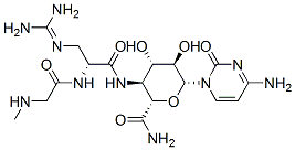 (2S,3S,4S,5R,6R)-6-(4-amino-2-oxo-pyrimidin-1-yl)-3-[[(2R)-3-(diaminom ethylideneamino)-2-[(2-methylaminoacetyl)amino]propanoyl]amino]-4,5-di hydroxy-oxane-2-carboxamide Structure