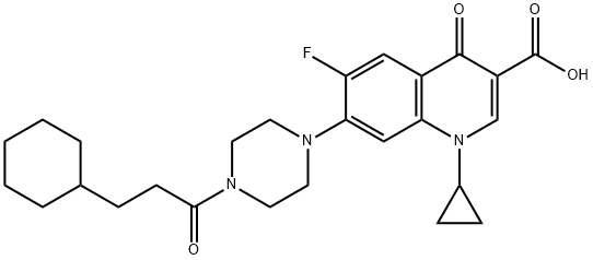 3-Quinolinecarboxylic acid, 7-[4-(3-cyclohexyl-1-oxopropyl)-1-piperazinyl]-1-cyclopropyl-6-fluoro-1,4-dihydro-4-oxo- 구조식 이미지