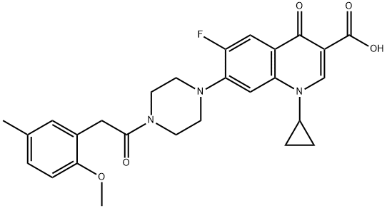 3-Quinolinecarboxylic acid, 1-cyclopropyl-6-fluoro-1,4-dihydro-7-[4-[2-(2-Methoxy-5-Methylphenyl)acetyl]-1-piperazinyl]-4-oxo- 구조식 이미지