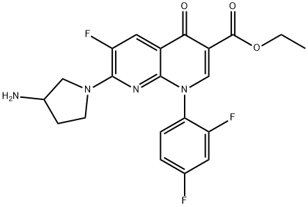 ETHYL7-(3-AMINO-1-PYRROLIDINYL)-6-FLUORO-1-(2,4-DIFLUOROPHENYL)-1,4-DIHYDRO-4-OXO-1,8-NAPHTHYRIDINE-3-CARBOXYLATE 구조식 이미지