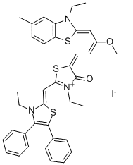 5-[3-ETHOXY-4-(3-ETHYL-5-METHYL-2(3H)-BENZOTHIAZOLYLIDENE)-2-BUTENYLIDENE]-3-ETHYL-2-[(3-ETHYL-4,5-DIPHENYL-2(3H)-THIAZOLYLIDENE)METHYL]-4,5-DIHYDRO-4-OXOTHIAZOLIUM IODIDE 구조식 이미지