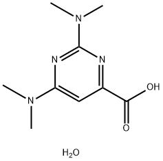 2,4-Bis(dimethylamino)pyrimidine-6-carboxylic acid monohydrate, 2,6-Bis(dimethylamino)-1,3-diazine-4-carboxylic acid monohydrate 구조식 이미지