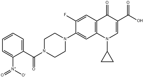 3-Quinolinecarboxylic acid, 1-cyclopropyl-6-fluoro-1,4-dihydro-7-[4-(2-nitrobenzoyl)-1-piperazinyl]-4-oxo- 구조식 이미지