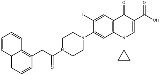 3-Quinolinecarboxylic acid, 1-cyclopropyl-6-fluoro-1,4-dihydro-7-[4-[2-(1-naphthalenyl)acetyl]-1-piperazinyl]-4-oxo- 구조식 이미지