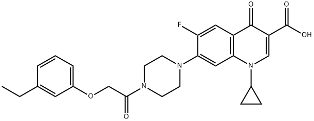 3-Quinolinecarboxylic acid, 1-cyclopropyl-7-[4-[2-(3-ethylphenoxy)acetyl]-1-piperazinyl]-6-fluoro-1,4-dihydro-4-oxo- 구조식 이미지