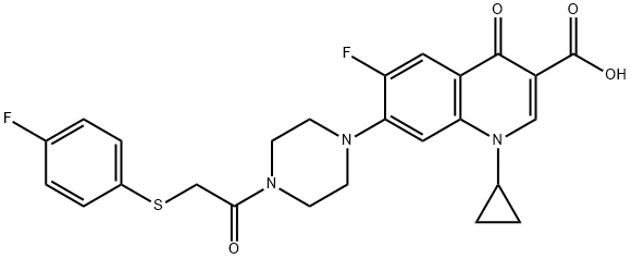 3-Quinolinecarboxylic acid, 1-cyclopropyl-6-fluoro-7-[4-[2-[(4-fluorophenyl)thio]acetyl]-1-piperazinyl]-1,4-dihydro-4-oxo- 구조식 이미지