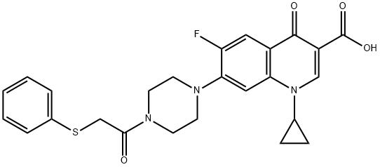 3-Quinolinecarboxylic acid, 1-cyclopropyl-6-fluoro-1,4-dihydro-4-oxo-7-[4-[2-(phenylthio)acetyl]-1-piperazinyl]- 구조식 이미지