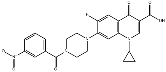 3-Quinolinecarboxylic acid, 1-cyclopropyl-6-fluoro-1,4-dihydro-7-[4-(3-nitrobenzoyl)-1-piperazinyl]-4-oxo- 구조식 이미지
