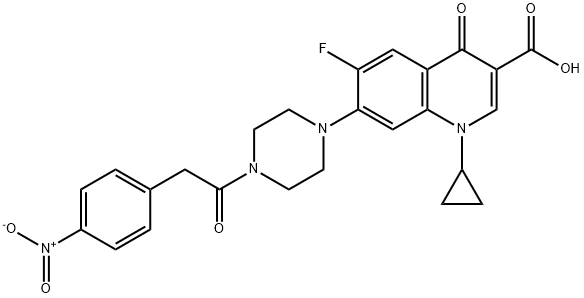 3-Quinolinecarboxylic acid, 1-cyclopropyl-6-fluoro-1,4-dihydro-7-[4-[2-(4-nitrophenyl)acetyl]-1-piperazinyl]-4-oxo- 구조식 이미지