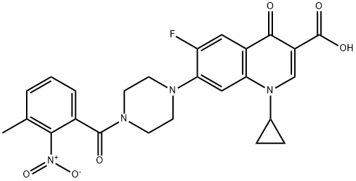 3-Quinolinecarboxylic acid, 1-cyclopropyl-6-fluoro-1,4-dihydro-7-[4-(3-Methyl-2-nitrobenzoyl)-1-piperazinyl]-4-oxo- 구조식 이미지