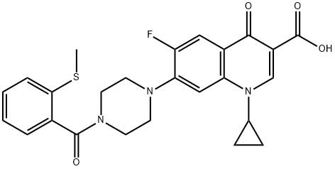 3-Quinolinecarboxylic acid, 1-cyclopropyl-6-fluoro-1,4-dihydro-7-[4-[2-(Methylthio)benzoyl]-1-piperazinyl]-4-oxo- 구조식 이미지