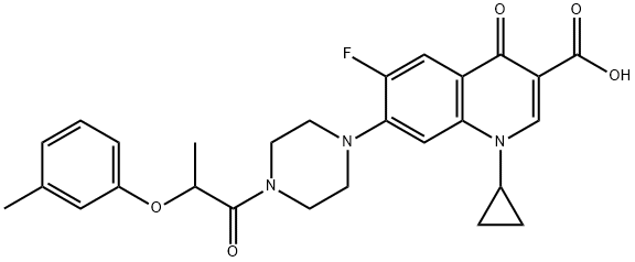 3-Quinolinecarboxylic acid, 1-cyclopropyl-6-fluoro-1,4-dihydro-7-[4-[2-(3-Methylphenoxy)-1-oxopropyl]-1-piperazinyl]-4-oxo- 구조식 이미지