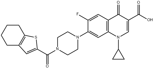 3-Quinolinecarboxylic acid, 1-cyclopropyl-6-fluoro-1,4-dihydro-4-oxo-7-[4-[(4,5,6,7-tetrahydrobenzo[b]thien-2-yl)carbonyl]-1-piperazinyl]- 구조식 이미지