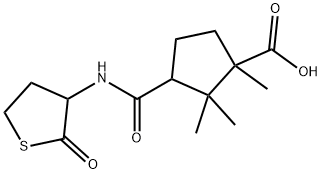 Cyclopentanecarboxylic acid, 3-(((2-oxotetrahydro-3-thienyl)amino)carb onyl)-1(and 3),2,2-trimethyl- Structure