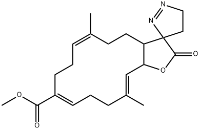 3a,4,4',5,5',8,9,12,13,15a-Decahydro-6,14-dimethyl-2-oxospiro[cyclotetradeca[b]furan-3(2H),3'-[3H]pyrazole]-10-carboxylic acid methyl ester Structure