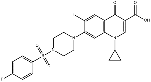 3-Quinolinecarboxylic acid, 1-cyclopropyl-6-fluoro-7-[4-[(4-fluorophenyl)sulfonyl]-1-piperazinyl]-1,4-dihydro-4-oxo- 구조식 이미지