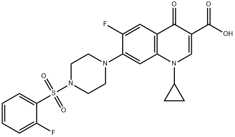 3-Quinolinecarboxylic acid, 1-cyclopropyl-6-fluoro-7-[4-[(2-fluorophenyl)sulfonyl]-1-piperazinyl]-1,4-dihydro-4-oxo- 구조식 이미지