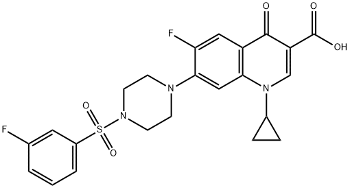 3-Quinolinecarboxylic acid, 1-cyclopropyl-6-fluoro-7-[4-[(3-fluorophenyl)sulfonyl]-1-piperazinyl]-1,4-dihydro-4-oxo- 구조식 이미지