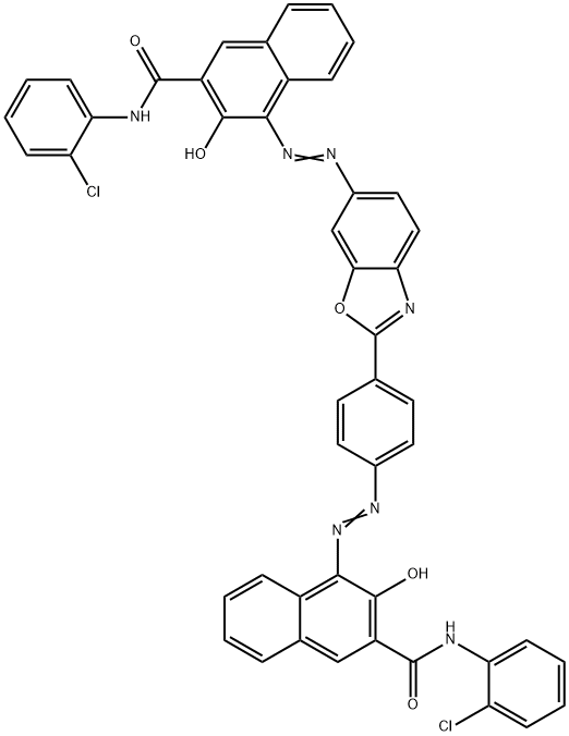 N-(2-CHLOROPHENYL)-4-[[4-[6-[[3-[[(2-CHLOROPHENYL)AMINO]CARBONYL]-2-HYDROXY-1-NAPHTHALENYL]AZO]-2-BENZOXAZOLYL] PHENYL]AZO]-3-HYDROXY-2-NAPHTHALENECARBOXAMIDE 구조식 이미지
