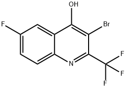 3-브로모-6-플루오로-2-(트리플루오로메틸)퀴놀린-4-OL 구조식 이미지