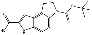 6-(tert-Butoxycarbonyl)-3,6,7,8-tetrahydropyrrolo-[3,2-e]indole-2-carboxylic acid 구조식 이미지