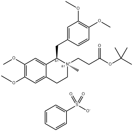 (1R,2R)-1-[(3,4-Dimethoxyphenyl)methyl]-2-[3-(tert-butoxy)-3-oxopropyl]-1,2,3,4-tetrahydro-6,7-dimethoxy-2-methylisoquinolinium  benzenesulfonate 구조식 이미지