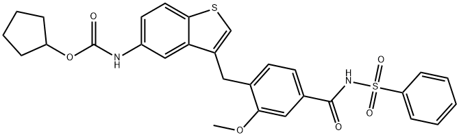 N-(4-((5-(((Cyclopentyloxy)carbonyl)amino)benzo(b)thien-3-yl)methyl)-3 -methoxybenzoyl)benzenesulfonamide Structure