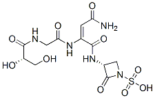 (E)-2-[N-[(2S)-2,3-Dihydroxy-1-oxopropyl]glycylamino]-N-[(3R)-2-oxo-1-sulfo-3-azetidinyl]-2-butenediamide 구조식 이미지