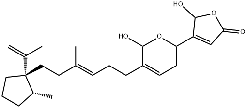 4-[[3,6-Dihydro-6-hydroxy-5-[4-methyl-6-[2-methyl-1-(1-methylethenyl)cyclopentyl]-3-hexenyl]-2H-pyran]-2-yl]-5-hydroxy-2(5H)-furanone 구조식 이미지