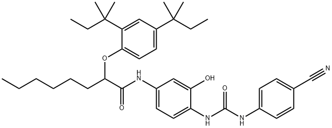 N-(4-(3-(4-cyanophenyl)ureido)-3-hydroxyphenyl)-2-(2,4-di-tert-pentylphenoxy)octanamide 구조식 이미지