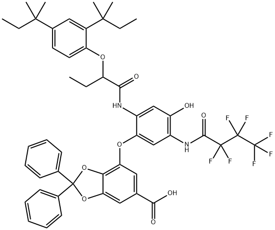 4-[2-[2-(2,4-Di-tert-pentylphenoxy)butyrylamino]-5-[(heptafluorobutyryl)amino]-4-hydroxyphenoxy]-2,2-diphenyl-1,3-benzodioxole-6-carboxylic acid 구조식 이미지