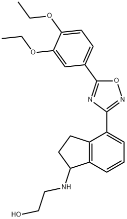 2-(4-(5-(3,4-Diethoxyphenyl)-1,2,4-oxadiazol-3-yl)-2,3-dihydro-1H-inden-1-ylamino)ethanolhydrochloride Structure