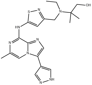 1-Propanol, 2-[ethyl[[5-[[6-Methyl-3-(1H-pyrazol-4-yl)iMidazo[1,2-a]pyrazin-8-yl]aMino]-3-isothiazolyl]Methyl]aMino]-2-Methyl- 구조식 이미지