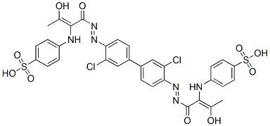 3,3'-Dichloro-4,4'-bis[3-hydroxy-2-(4-sulfoanilino)-2-butenoylazo]biphenyl 구조식 이미지