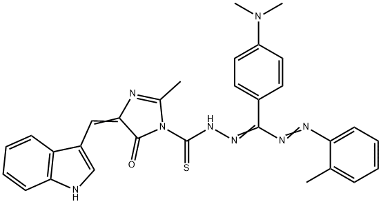 1H-이미다졸-1-카르보티오산,4,5-디히드로-4-(1H-인돌-3-일메틸렌)-2-메틸-5-옥소-,((4-(디메틸아미노)페닐)((2-메틸페닐))아조)메틸렌)히드라지드 구조식 이미지