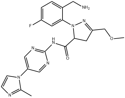 1-[2-(Aminomethyl)-5-fluorophenyl]-4,5-dihydro-3-(methoxymethyl)-N-[5-(2-methyl-1H-imidazol-1-yl)-2-pyrimidinyl]-1H-pyrazole-5-carboxamide Structure