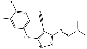 N'-[4-cyano-3-(4-fluoro-3-methylanilino)-1H-pyrazol-5-yl]-N,N-dimethyliminoformamide 구조식 이미지