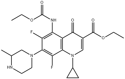 3-Quinolinecarboxylic acid, 1-cyclopropyl-5-[(ethoxycarbonyl)aMino]-6,8-difluoro-1,4-dihydro-7-(3-Methyl-1-piperazinyl)-4-oxo-, ethyl ester 구조식 이미지