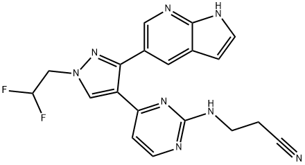 Propanenitrile, 3-[[4-[1-(2,2-difluoroethyl)-3-(1H-pyrrolo[2,3-b]pyridin-5-yl)-1H-pyrazol-4-yl]-2-pyriMidinyl]aMino]- 구조식 이미지
